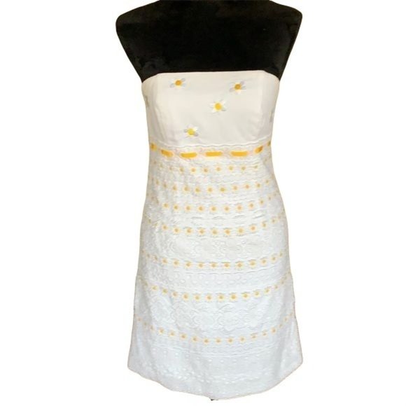 Lilly Pullitzer Pique Embroidery Pattern Dress White and Yellow size 6